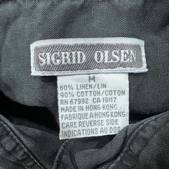 Sigrid Olsen Shirt Womens Medium Gray Linen Blend Short Sleeve Button Front - Picture 6 of 6